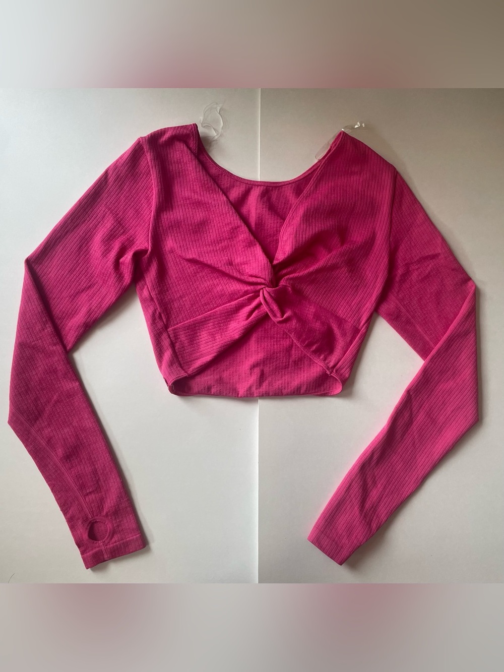 JoyLab Hot Pink Ribbed Twist-Front Crop Top & Leggings Pilates Yoga Wear - Picture 4 of 13